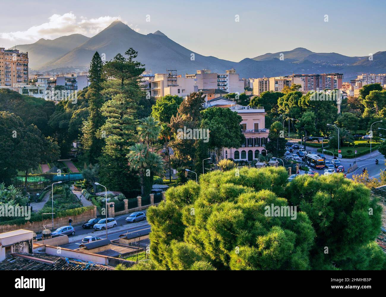 Parco d`Orleans and Giardino Piazza Indipendenza in front of the old town, Palermo, Sicily, Italy Stock Photo